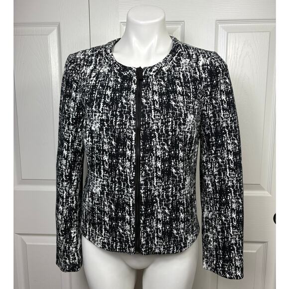 Vince Camuto Black & White Tweed Zip Blazer - Size Medium - Picture 1 of 8